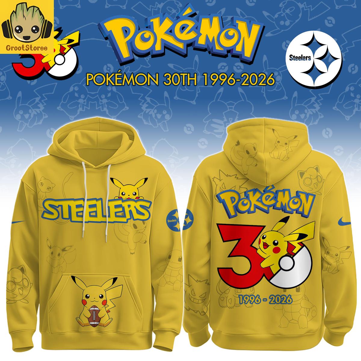 Pittsburgh Steelers x Pokemon 30th Anniversary 2026 Hoodie Pittsburgh Steelers x Pokemon 30th Anniversary 2026 Hoodie