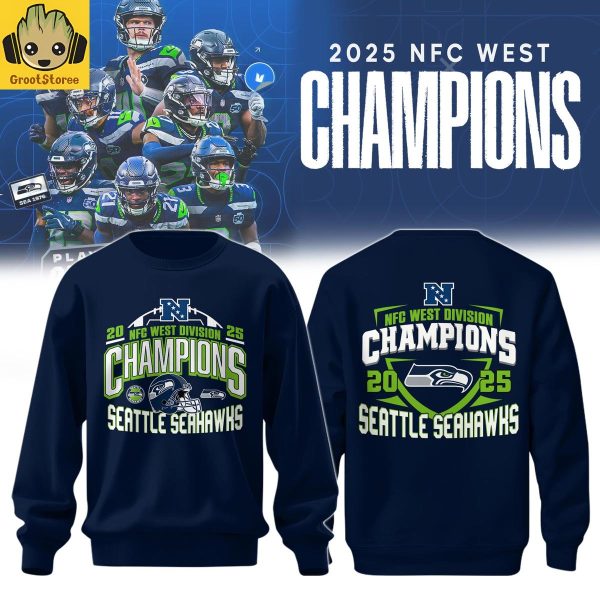 Seattle Seahawks 2025 NFC West Division Champions Navy Hoodie Shirt