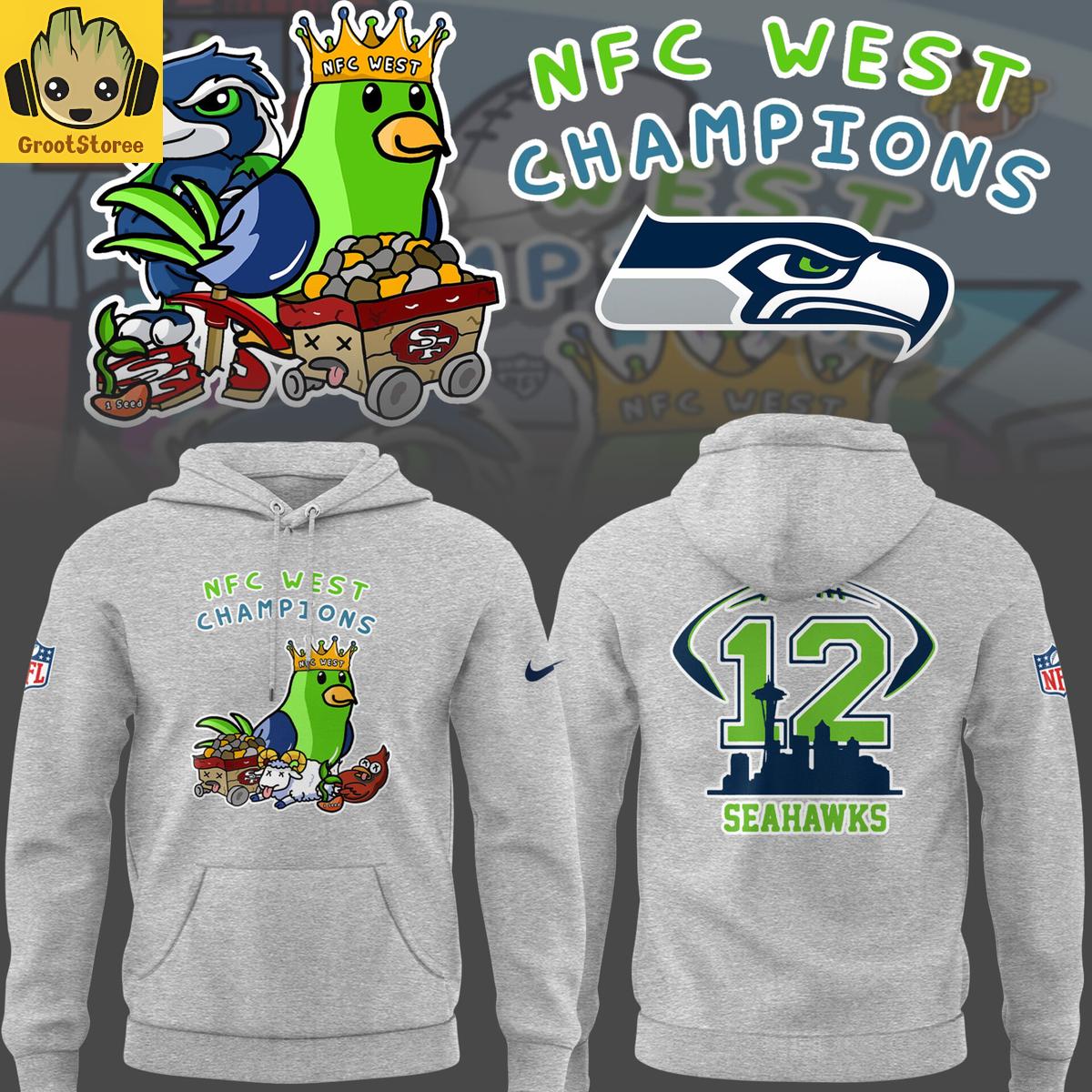 Seattle Seahawks NFC West Champions 2025 Gray Hoodie T-Shirt Seattle Seahawks NFC West Champions 2025 Gray Hoodie T-Shirt