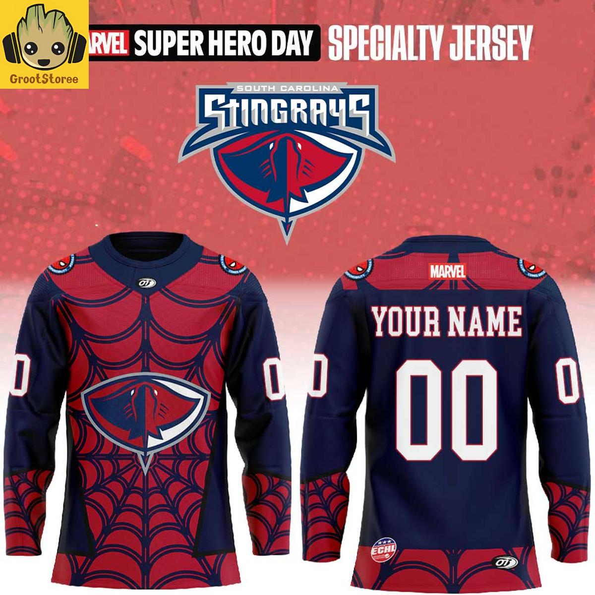 South Carolina Stingrays x Marvel Super Hero Day 2026 Spiderman Personalized Hockey Jersey South Carolina Stingrays x Marvel Super Hero Day 2026 Spiderman Personalized Hockey Jersey